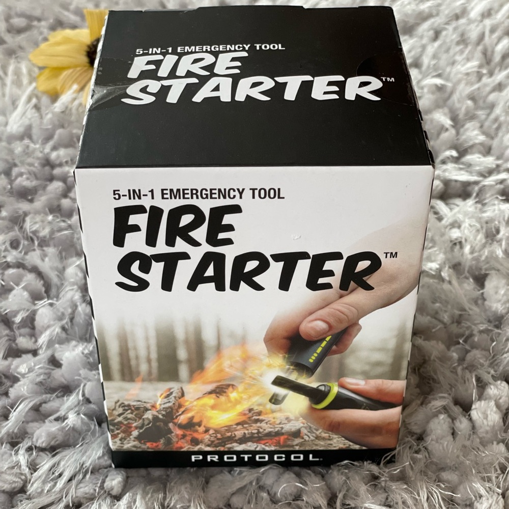 New w/tags 5-IN-1 EMERGENCY TOOL FIRE STARTER. Whistle•SOS instructions Compass•